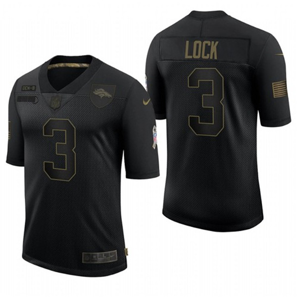 Men's Denver Broncos #3 Drew Lock Black 2020 Salute To Service Limited Stitched NFL Jersey - Click Image to Close